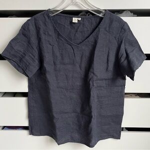 Old Linen Mill V-Neck Linen Top Charcoal